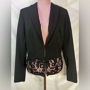 Soho New York Jeans Black Tailored Blazer Lace Trim Chic Classic Size Medium